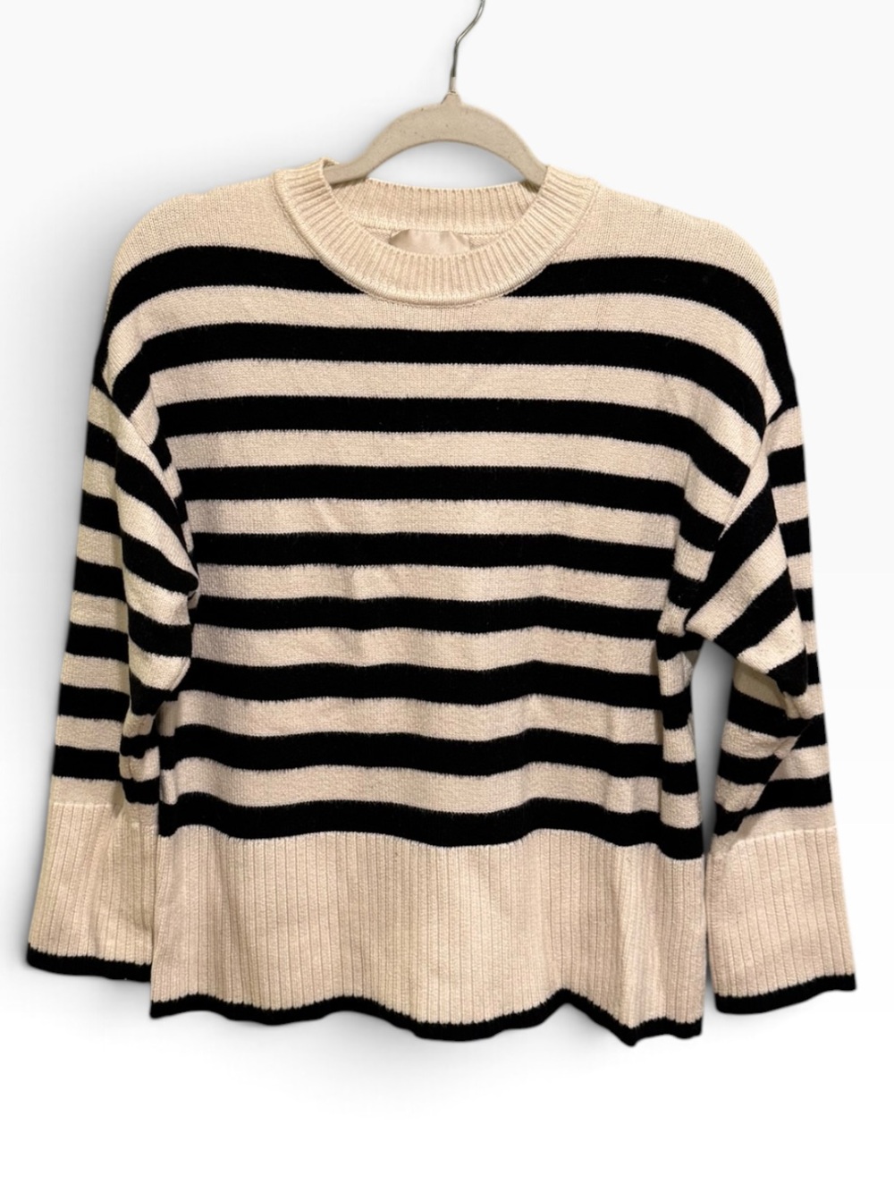 Industry Cream Black Striped Crewneck Sweater Breton Stripe Ribbed Trim Size M